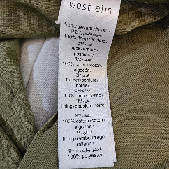 West Elm European Flax Linen Quilted Linework Sham Standard Queen Olive - Picture 3 of 8